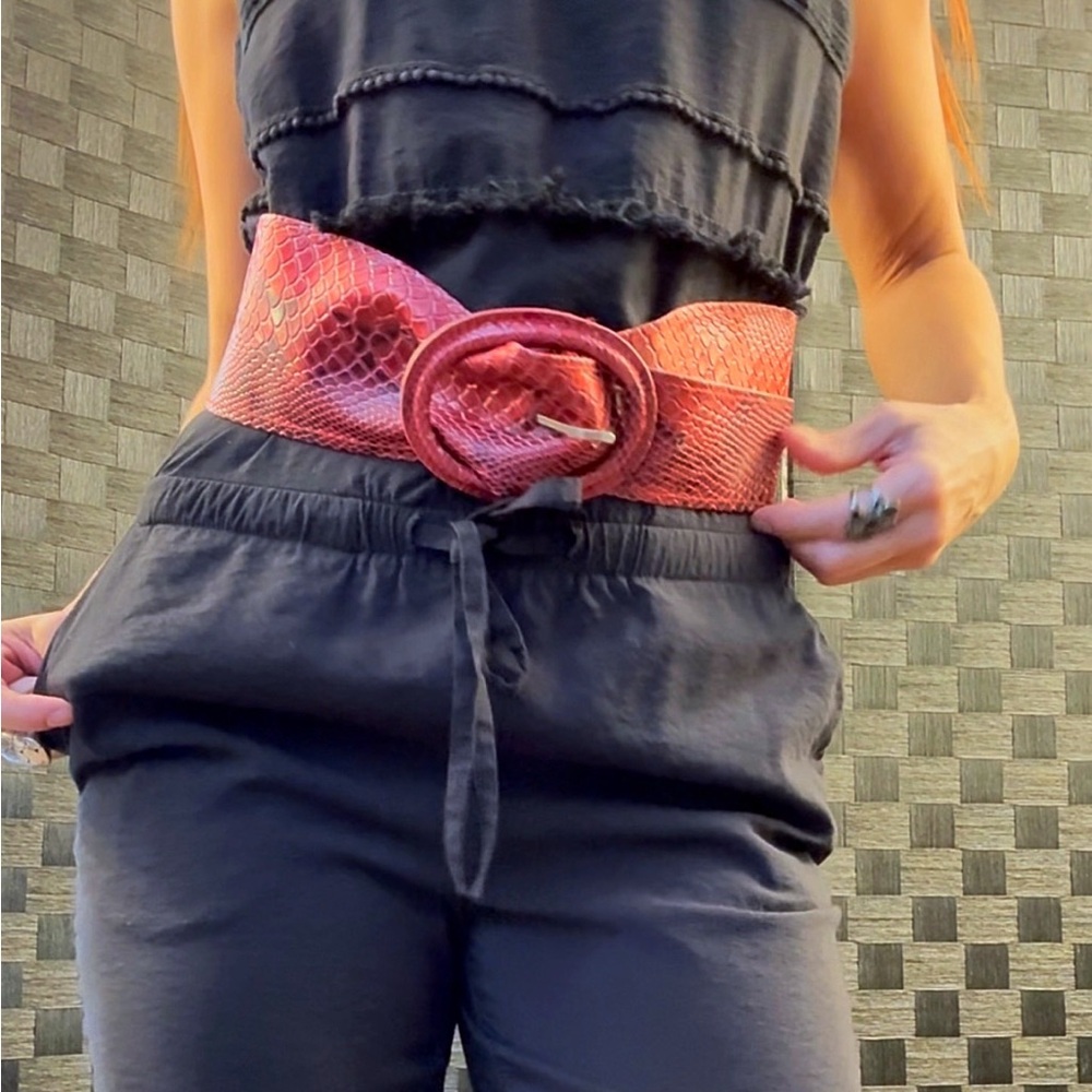Vintage 90’s Red Faux Snakeskin Wide Waist Belt